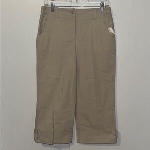 Talbots Wide Leg Crop Chino Pants Khaki Tan Women’s 4 Stretch Cotton